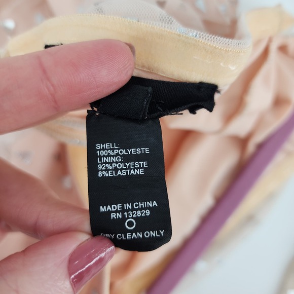 H:ours Rialto Heart Mini Dress XXS One Shoulder Pink Nude Mesh Metallic Silver - Picture 12 of 12